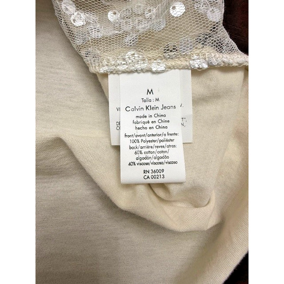 Calvin Klein Women Layered Silver Sequin Ivory Off White T-shirt Sz Medium NEW!! - Picture 9 of 12